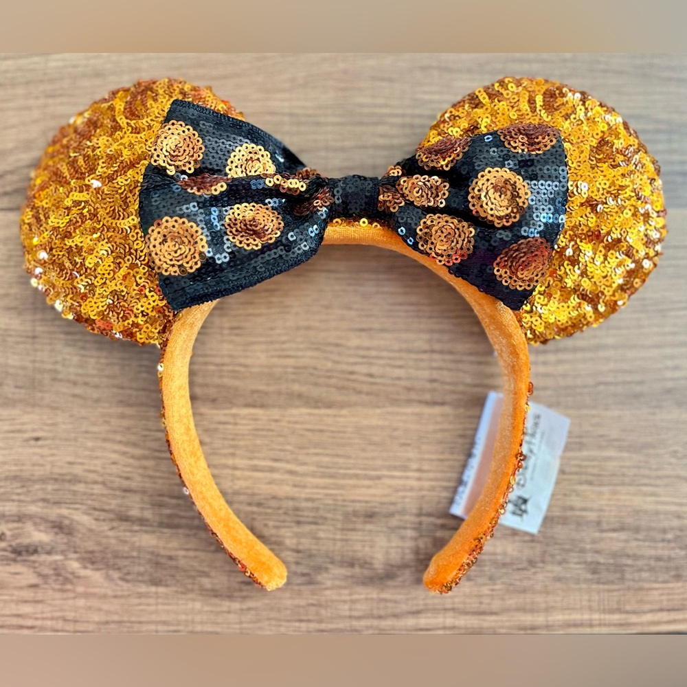 Disney Parks Minnie Mickey Mouse Ears Halloween Sequin Headband - EUC